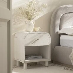 Maude 1 Drawer Bedside Table, Washed White Ash