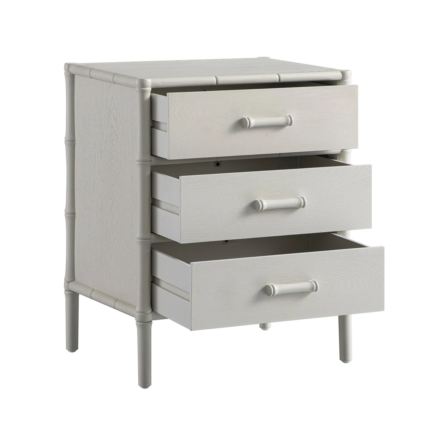 Elstowe Faux Bamboo 3-Drawer Bedside Table, Shaded White 10 Elstowe Faux Bamboo 3-Drawer Bedside Table, Shaded White - Image 10