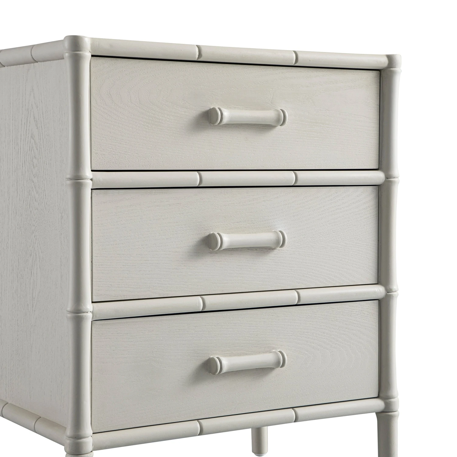 Elstowe Faux Bamboo 3-Drawer Bedside Table, Shaded White 13 Elstowe Faux Bamboo 3-Drawer Bedside Table, Shaded White - Image 13
