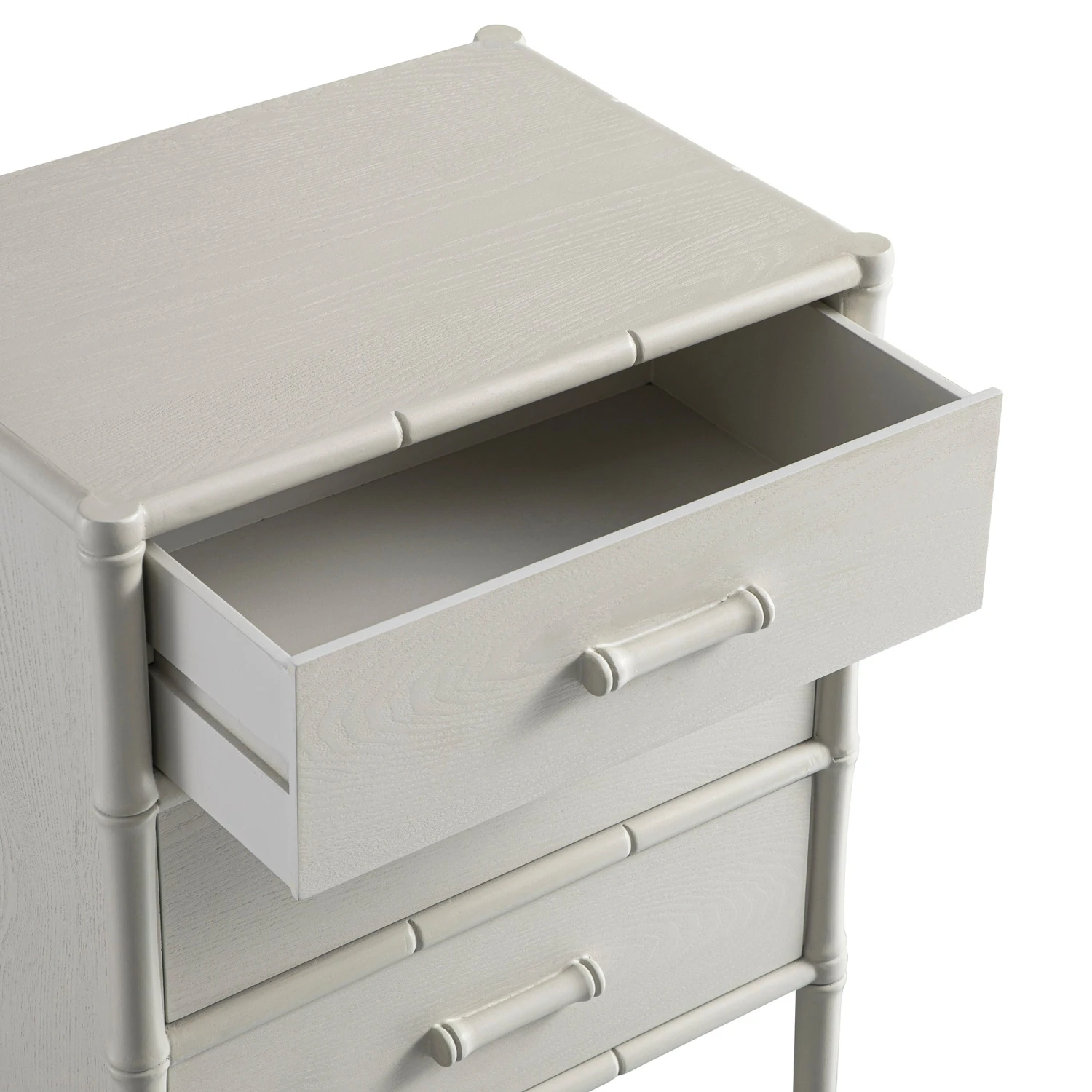 Elstowe Faux Bamboo 3-Drawer Bedside Table, Shaded White 14 Elstowe Faux Bamboo 3-Drawer Bedside Table, Shaded White - Image 14