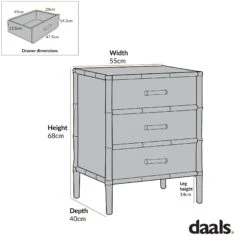 Elstowe Faux Bamboo 3-Drawer Bedside Table, Shaded White 23 Elstowe Faux Bamboo 3-Drawer Bedside Table, Shaded White -Daals Store XXNS 060 CHART 1