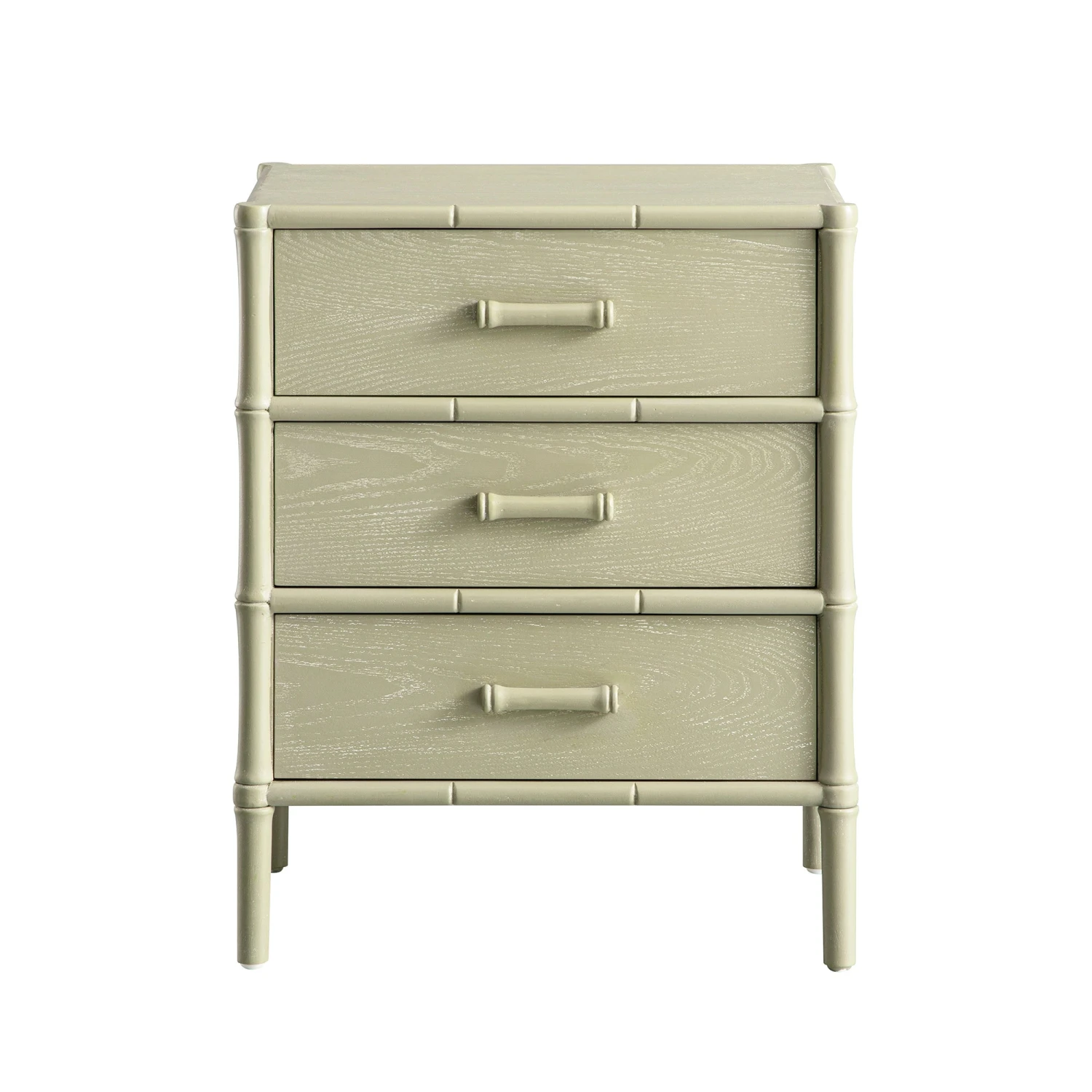 Elstowe Faux Bamboo 3-Drawer Bedside Table, Sage Green 7 Elstowe Faux Bamboo 3-Drawer Bedside Table, Sage Green - Image 7
