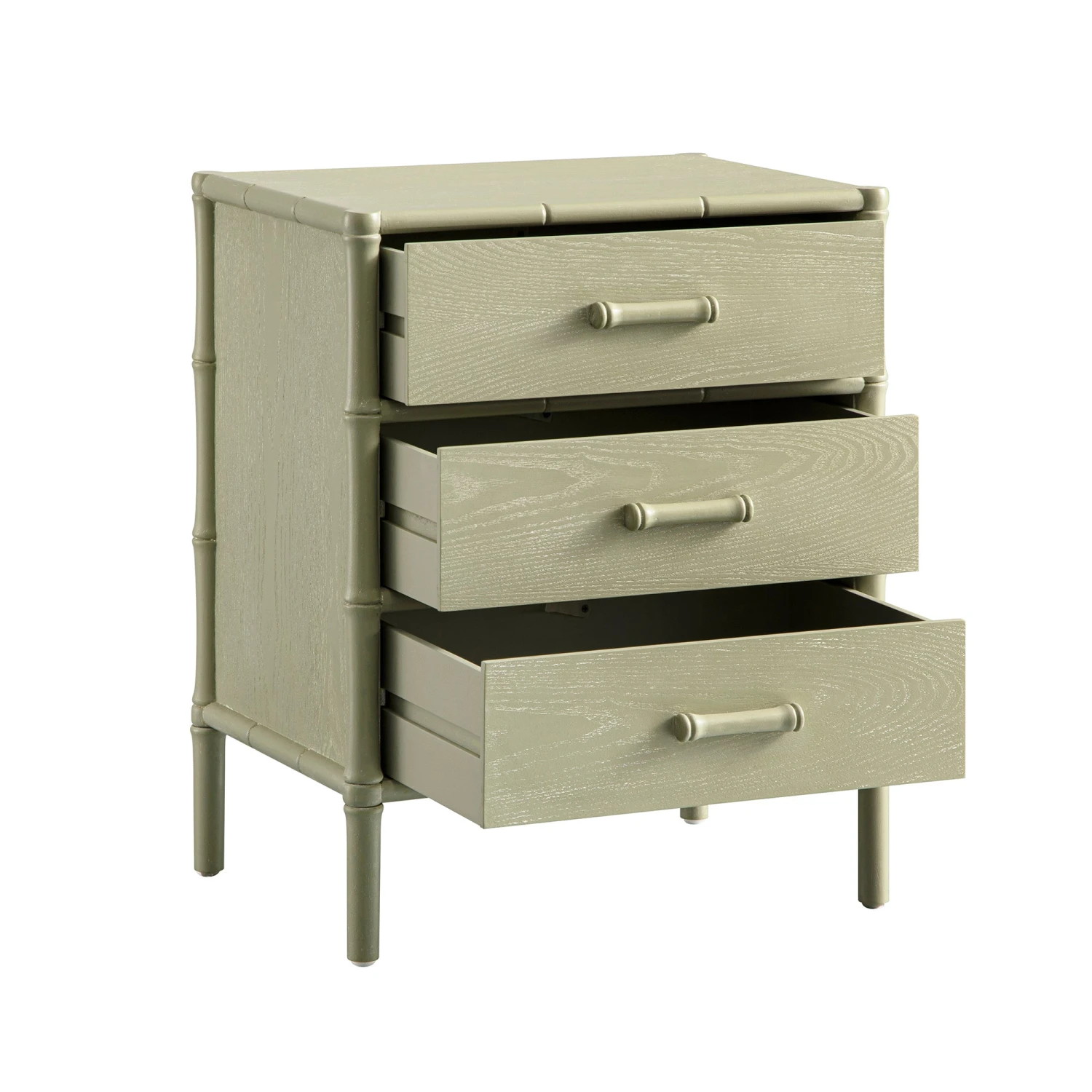 Elstowe Faux Bamboo 3-Drawer Bedside Table, Sage Green 10 Elstowe Faux Bamboo 3-Drawer Bedside Table, Sage Green - Image 10