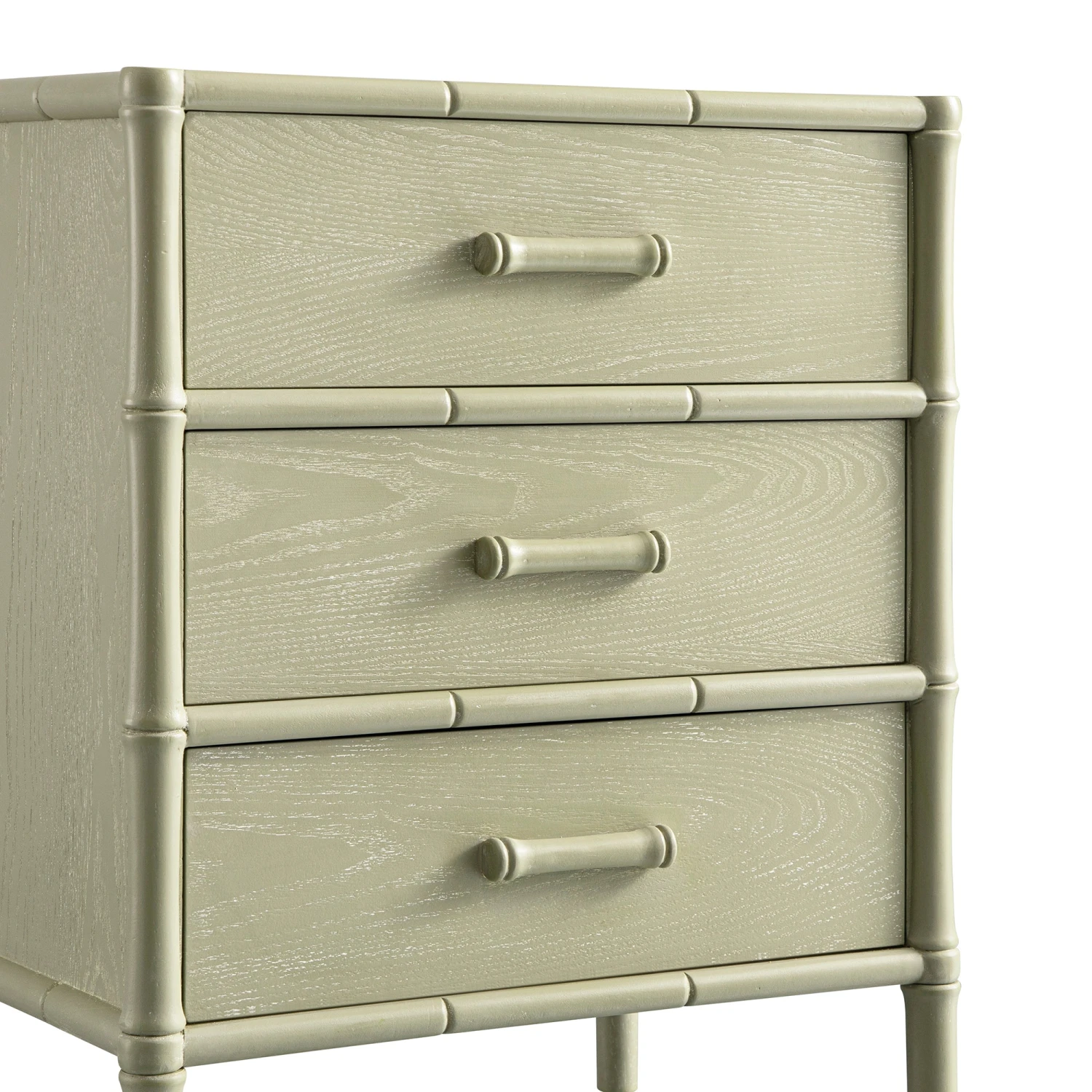 Elstowe Faux Bamboo 3-Drawer Bedside Table, Sage Green 13 Elstowe Faux Bamboo 3-Drawer Bedside Table, Sage Green - Image 13