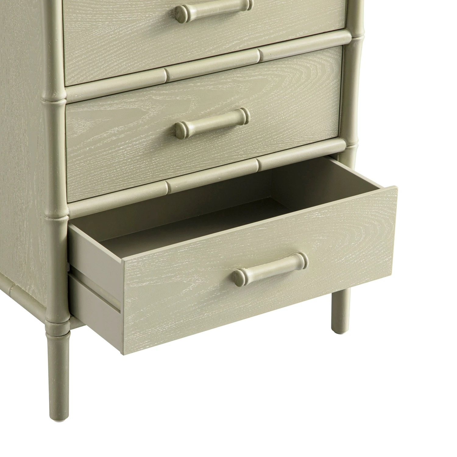 Elstowe Faux Bamboo 3-Drawer Bedside Table, Sage Green 14 Elstowe Faux Bamboo 3-Drawer Bedside Table, Sage Green - Image 14