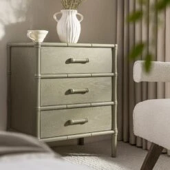 Elstowe Faux Bamboo 3-Drawer Bedside Table, Sage Green 19 Elstowe Faux Bamboo 3-Drawer Bedside Table, Sage Green -Daals Store XXNS 060 GREEN scene4