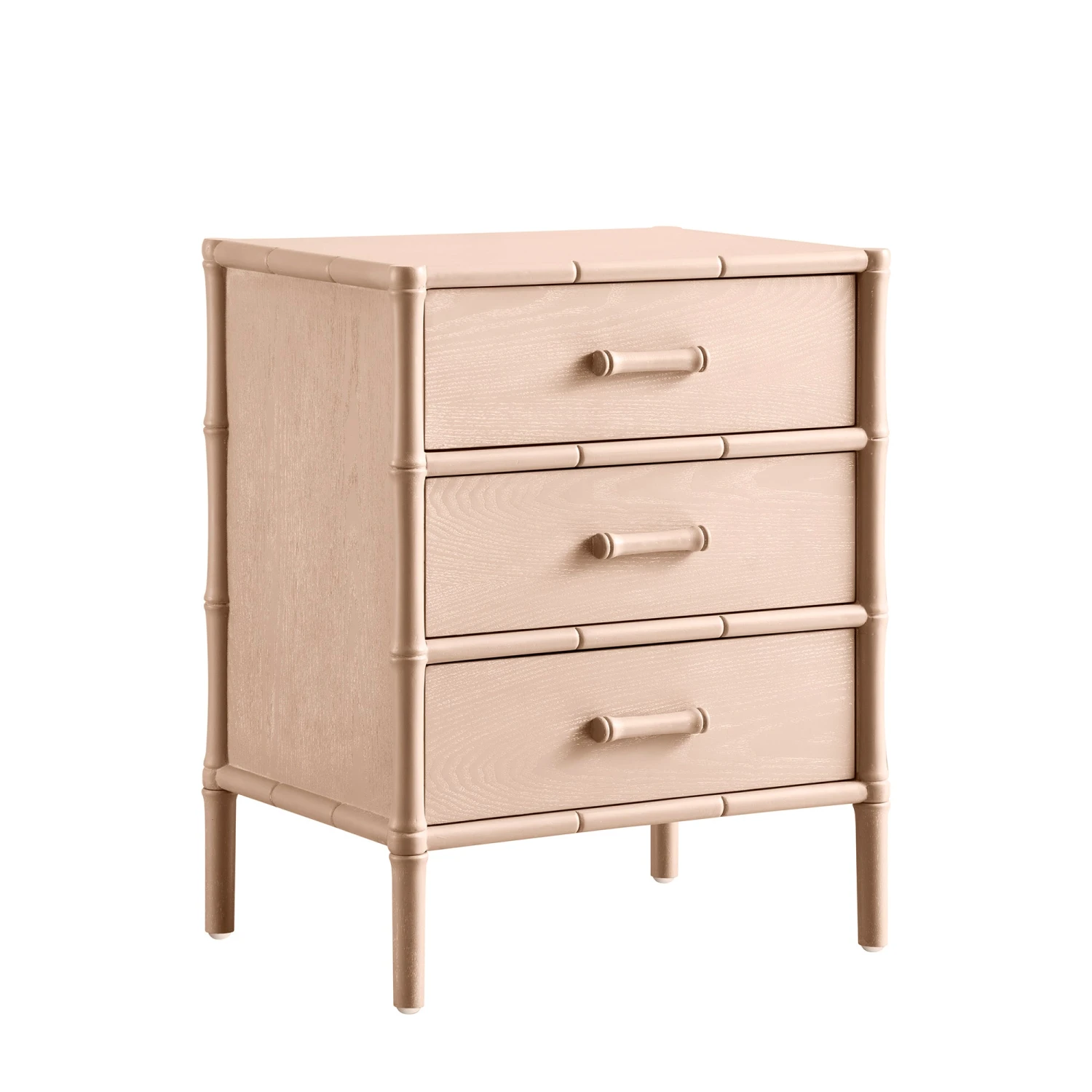 Elstowe Faux Bamboo 3-Drawer Bedside Table, Nude Pink 9 Elstowe Faux Bamboo 3-Drawer Bedside Table, Nude Pink - Image 9