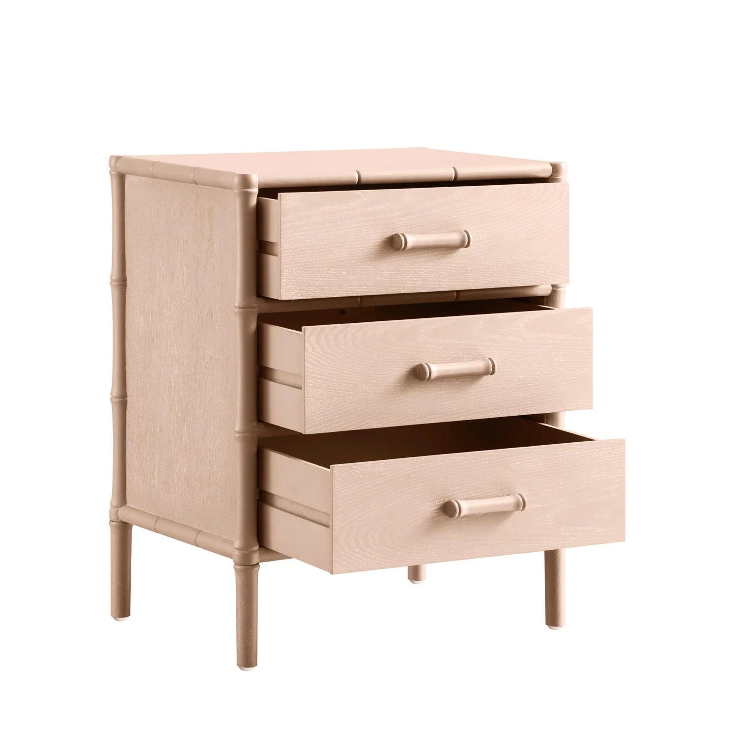 Elstowe Faux Bamboo 3-Drawer Bedside Table, Nude Pink 11 Elstowe Faux Bamboo 3-Drawer Bedside Table, Nude Pink - Image 11