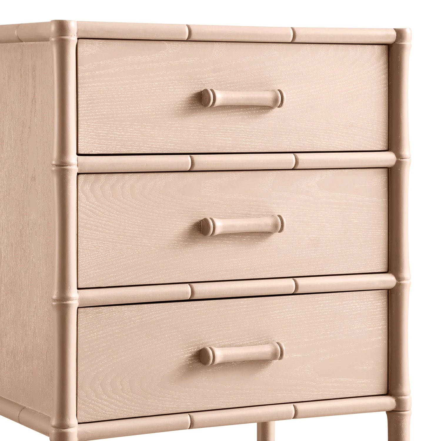 Elstowe Faux Bamboo 3-Drawer Bedside Table, Nude Pink 14 Elstowe Faux Bamboo 3-Drawer Bedside Table, Nude Pink - Image 14