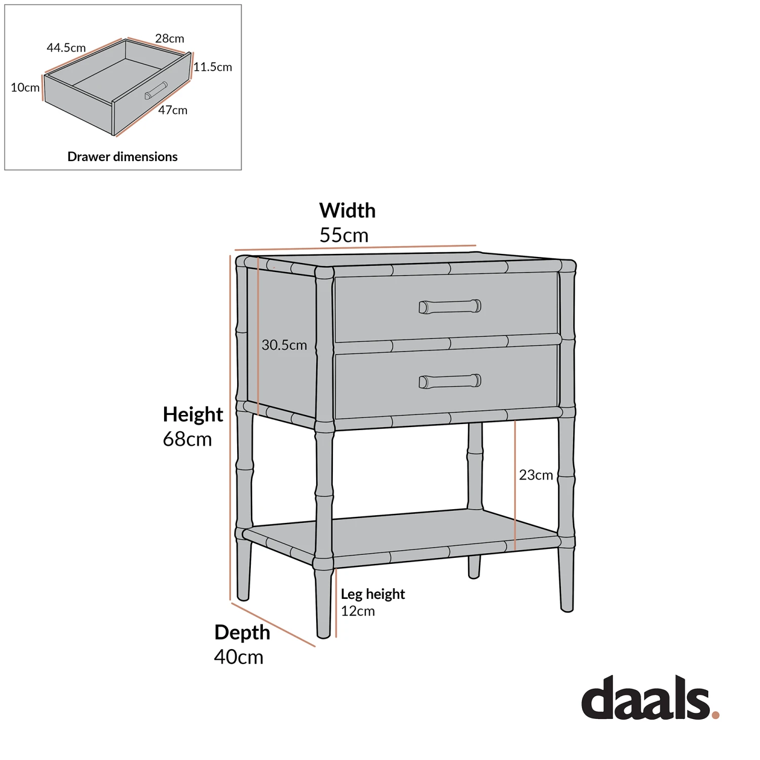 Elstowe Faux Bamboo 2-Drawer Bedside Table, Sage Green 8 Elstowe Faux Bamboo 2-Drawer Bedside Table, Sage Green - Image 8