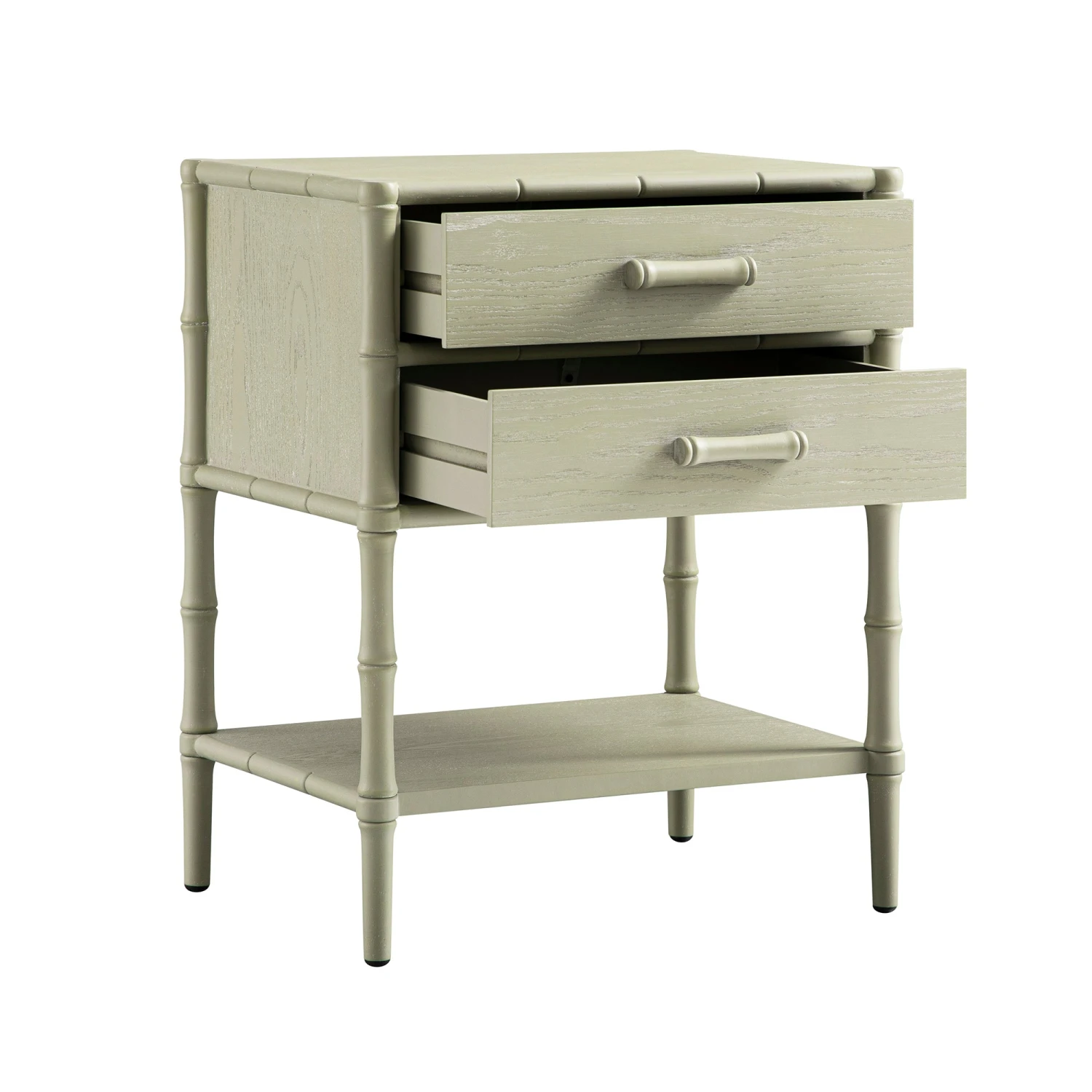 Elstowe Faux Bamboo 2-Drawer Bedside Table, Sage Green 9 Elstowe Faux Bamboo 2-Drawer Bedside Table, Sage Green - Image 9