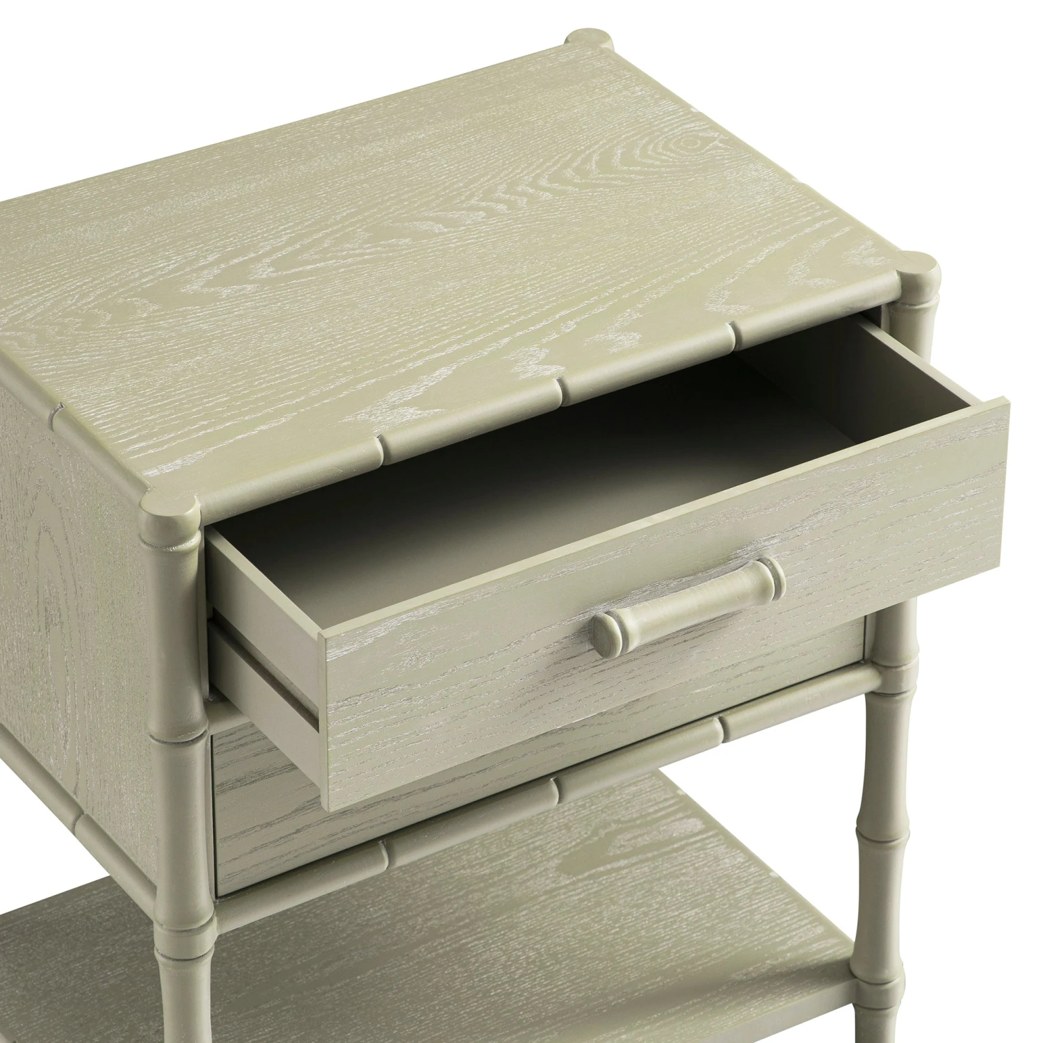 Elstowe Faux Bamboo 2-Drawer Bedside Table, Sage Green 13 Elstowe Faux Bamboo 2-Drawer Bedside Table, Sage Green - Image 13
