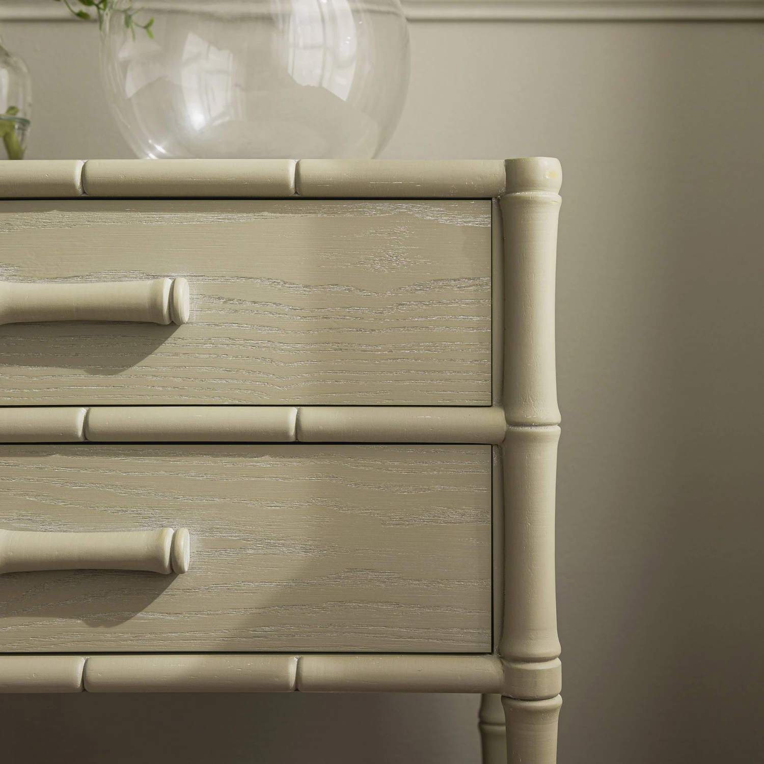 Elstowe Faux Bamboo 2-Drawer Bedside Table, Sage Green 4 Elstowe Faux Bamboo 2-Drawer Bedside Table, Sage Green - Image 4