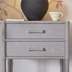 Elstowe Faux Bamboo 2-Drawer Bedside Table, Warm Grey 15 Elstowe Faux Bamboo 2-Drawer Bedside Table, Warm Grey -Daals Store XXNS 061 GREY scene2