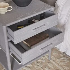 Elstowe Faux Bamboo 2-Drawer Bedside Table, Warm Grey 16 Elstowe Faux Bamboo 2-Drawer Bedside Table, Warm Grey -Daals Store XXNS 061 GREY scene3