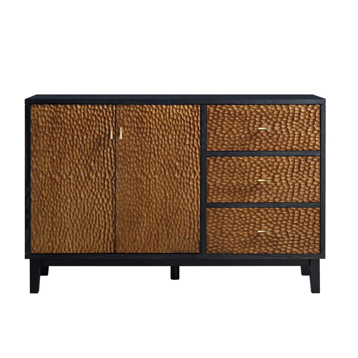 Bianca Chip Carved 2-Door 3-Drawer Sideboard, Antique Bronze & Black 4 Bianca Chip Carved 2-Door 3-Drawer Sideboard, Antique Bronze & Black - Image 4