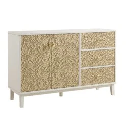 Bianca Chip Carved 2-Door 3-Drawer Sideboard, Sand Beige & Ivory -Daals Store XXSB 006 TAUPE WHITE WB2