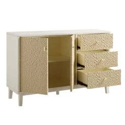 Bianca Chip Carved 2-Door 3-Drawer Sideboard, Sand Beige & Ivory -Daals Store XXSB 006 TAUPE WHITE WB3