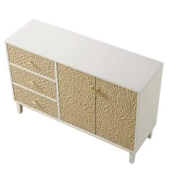 Bianca Chip Carved 2-Door 3-Drawer Sideboard, Sand Beige & Ivory -Daals Store XXSB 006 TAUPE WHITE WB6