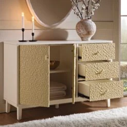 Bianca Chip Carved 2-Door 3-Drawer Sideboard, Sand Beige & Ivory -Daals Store XXSB 006 TAUPE WHITE scene2