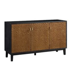 Bianca Chip Carved 3 Door Sideboard, Antique Bronze & Black -Daals Store XXSB 009 GOLD BLACK WB2