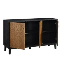 Bianca Chip Carved 3 Door Sideboard, Antique Bronze & Black -Daals Store XXSB 009 GOLD BLACK WB3