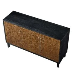 Bianca Chip Carved 3 Door Sideboard, Antique Bronze & Black -Daals Store XXSB 009 GOLD BLACK WB4