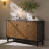Bianca Chip Carved 3 Door Sideboard, Antique Bronze & Black
