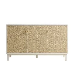 Bianca Chip Carved 3 Door Sideboard, Sand Beige & Ivory -Daals Store XXSB 009 TAUPE WHITE WB1