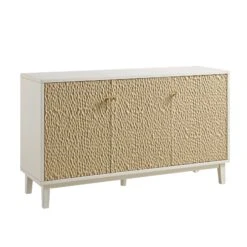 Bianca Chip Carved 3 Door Sideboard, Sand Beige & Ivory -Daals Store XXSB 009 TAUPE WHITE WB2