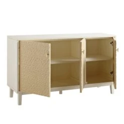 Bianca Chip Carved 3 Door Sideboard, Sand Beige & Ivory -Daals Store XXSB 009 TAUPE WHITE WB3