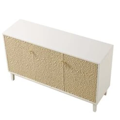 Bianca Chip Carved 3 Door Sideboard, Sand Beige & Ivory -Daals Store XXSB 009 TAUPE WHITE WB4