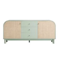 Maude Wide 3-Drawer Sideboard, Muted Pistachio Ash With Raffia