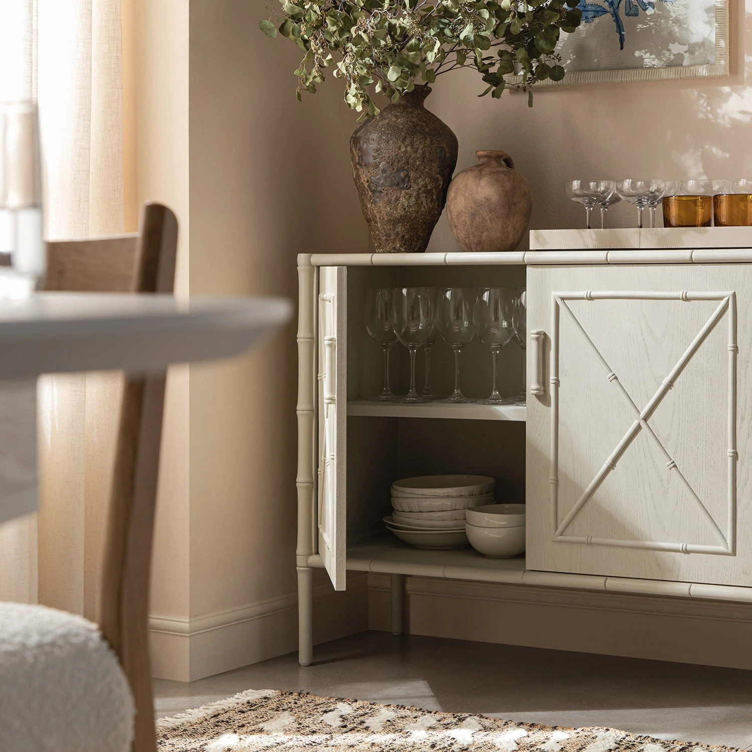 Elstowe Faux Bamboo Small Sideboard, Shaded White 5 Elstowe Faux Bamboo Small Sideboard, Shaded White - Image 5