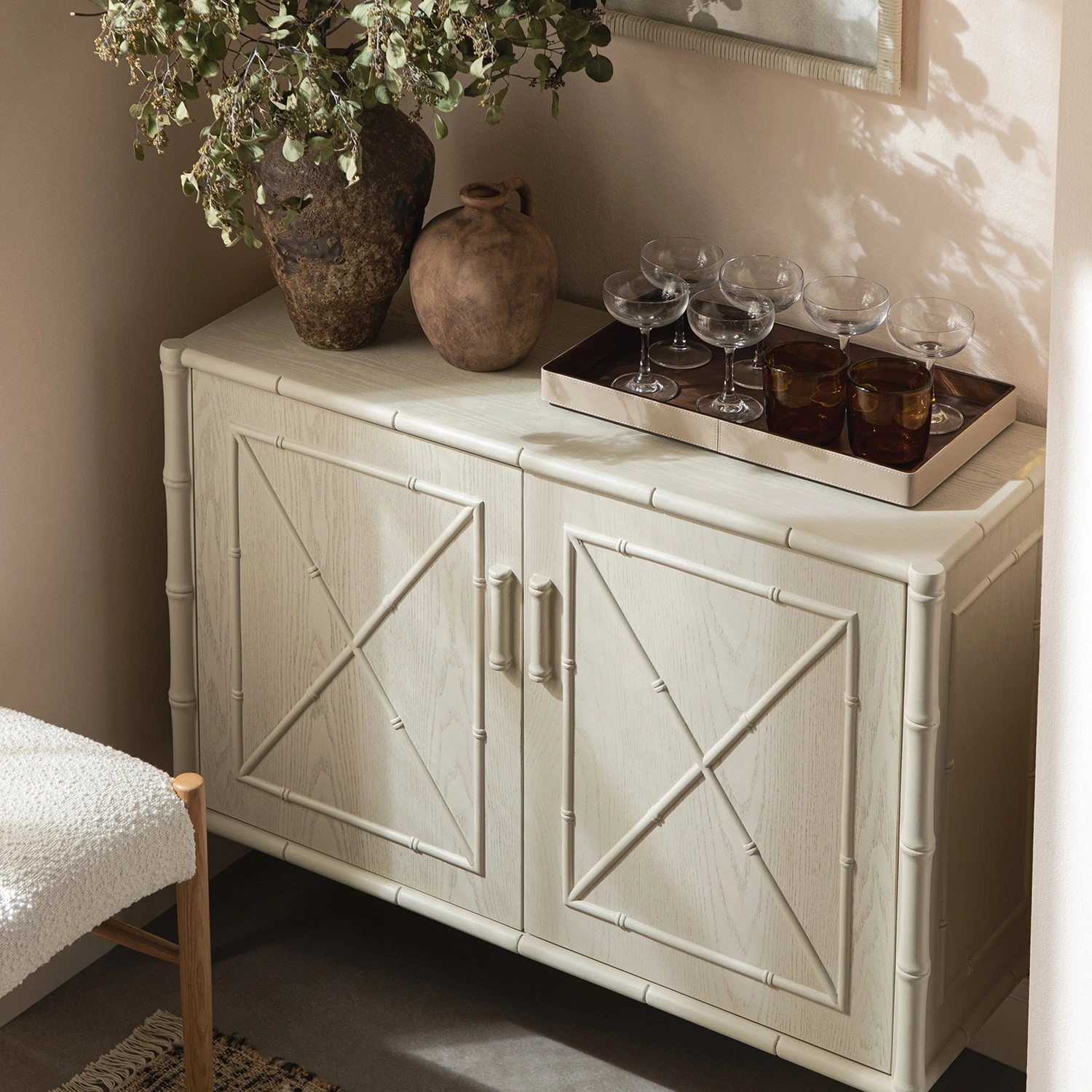 Elstowe Faux Bamboo Small Sideboard, Shaded White 6 Elstowe Faux Bamboo Small Sideboard, Shaded White - Image 6