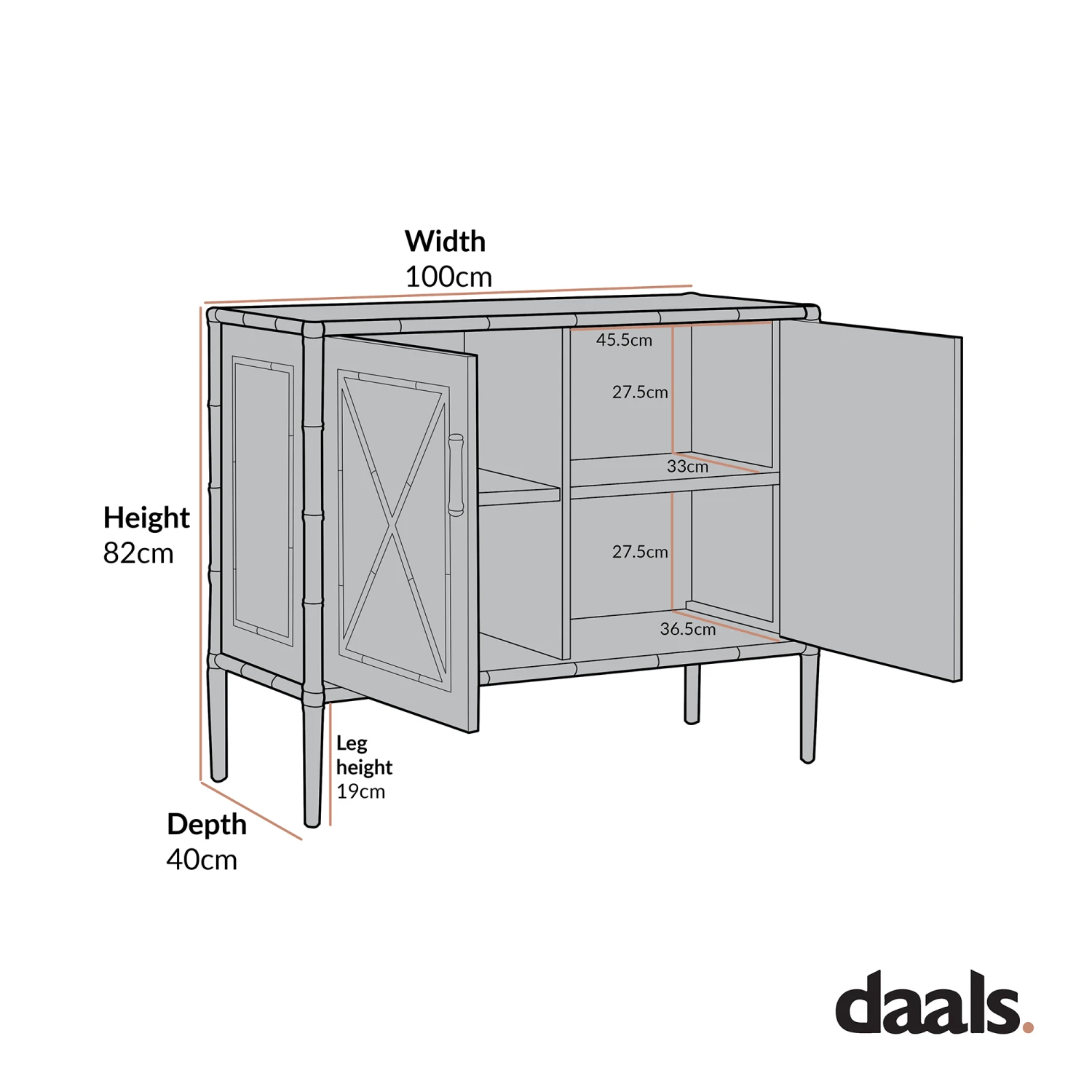 Elstowe Faux Bamboo Small Sideboard, Shaded White 10 Elstowe Faux Bamboo Small Sideboard, Shaded White - Image 10