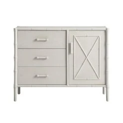 Elstowe Faux Bamboo 1-Door 3-Drawer Sideboard, Shaded White