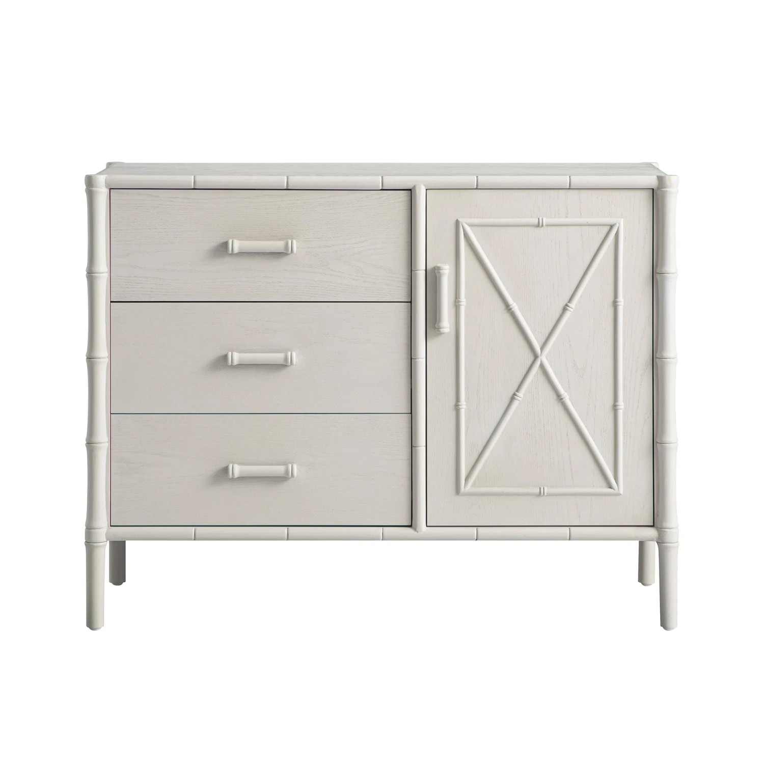 Elstowe Faux Bamboo 1-Door 3-Drawer Sideboard, Shaded White 1 Elstowe Faux Bamboo 1-Door 3-Drawer Sideboard, Shaded White