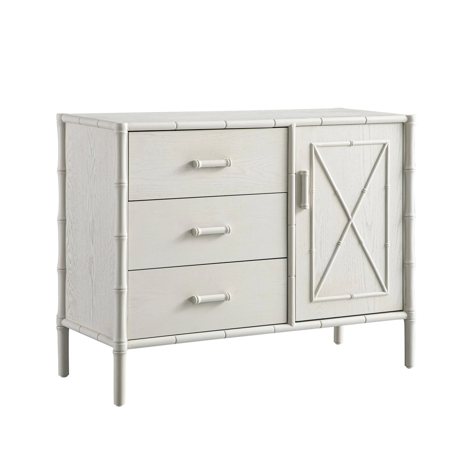 Elstowe Faux Bamboo 1-Door 3-Drawer Sideboard, Shaded White 2 Elstowe Faux Bamboo 1-Door 3-Drawer Sideboard, Shaded White - Image 2
