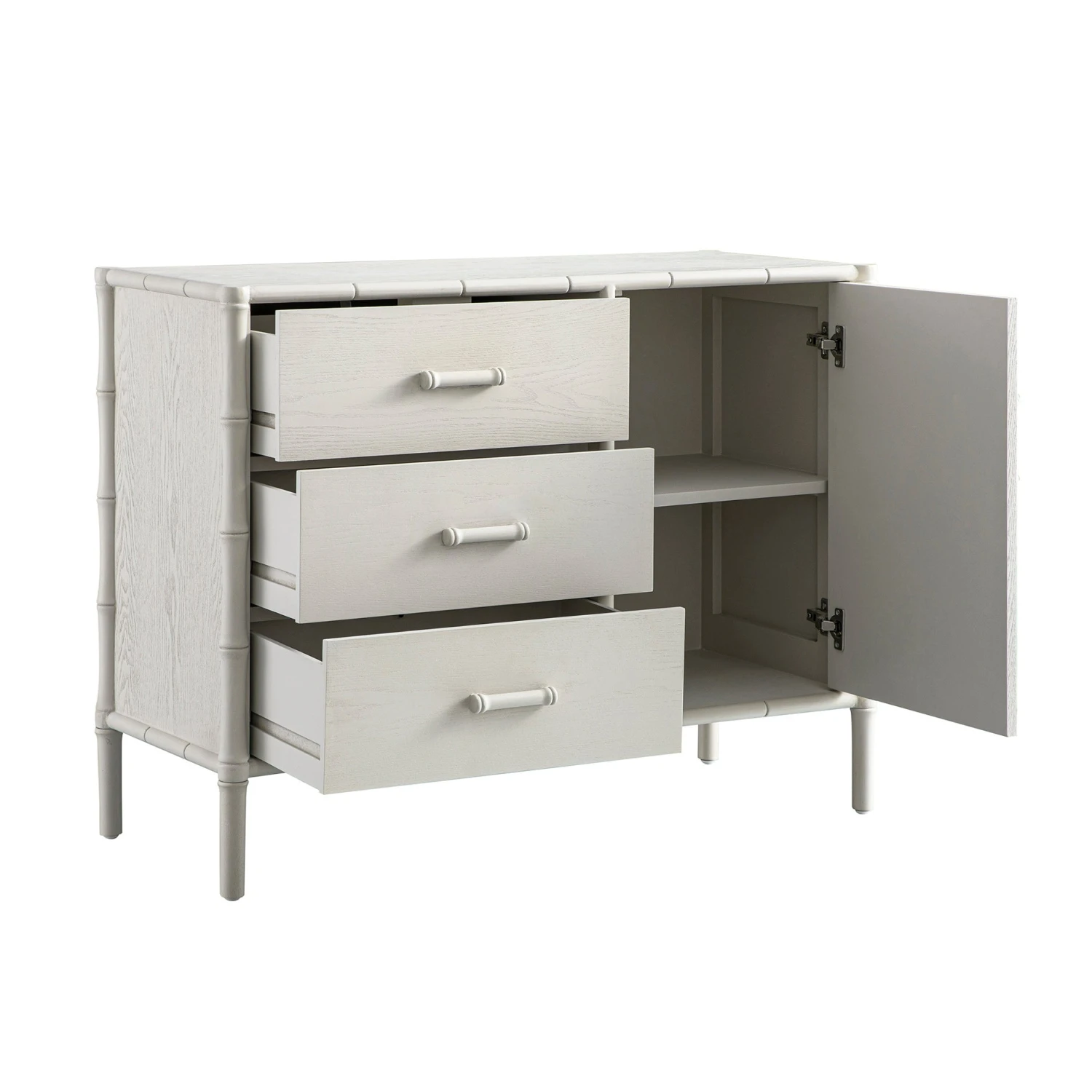 Elstowe Faux Bamboo 1-Door 3-Drawer Sideboard, Shaded White 4 Elstowe Faux Bamboo 1-Door 3-Drawer Sideboard, Shaded White - Image 4