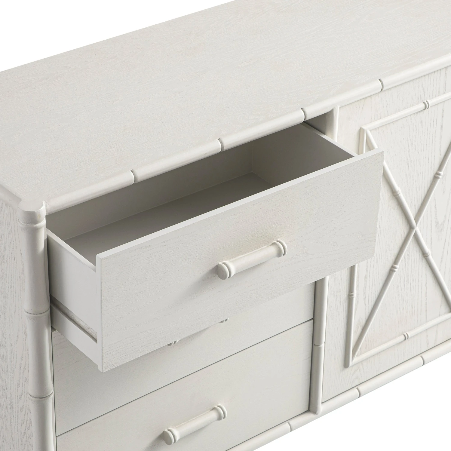 Elstowe Faux Bamboo 1-Door 3-Drawer Sideboard, Shaded White 8 Elstowe Faux Bamboo 1-Door 3-Drawer Sideboard, Shaded White - Image 8