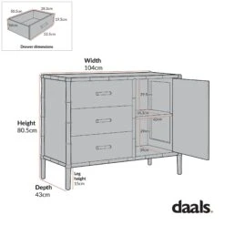 Elstowe Faux Bamboo 1-Door 3-Drawer Sideboard, Shaded White 12 Elstowe Faux Bamboo 1-Door 3-Drawer Sideboard, Shaded White -Daals Store XXSB 066 CHART 3