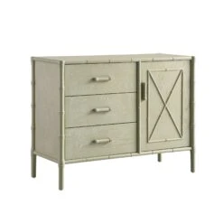 Elstowe Faux Bamboo 1-Door 3-Drawer Sideboard, Sage Green -Daals Store XXSB 066 GREEN WB2