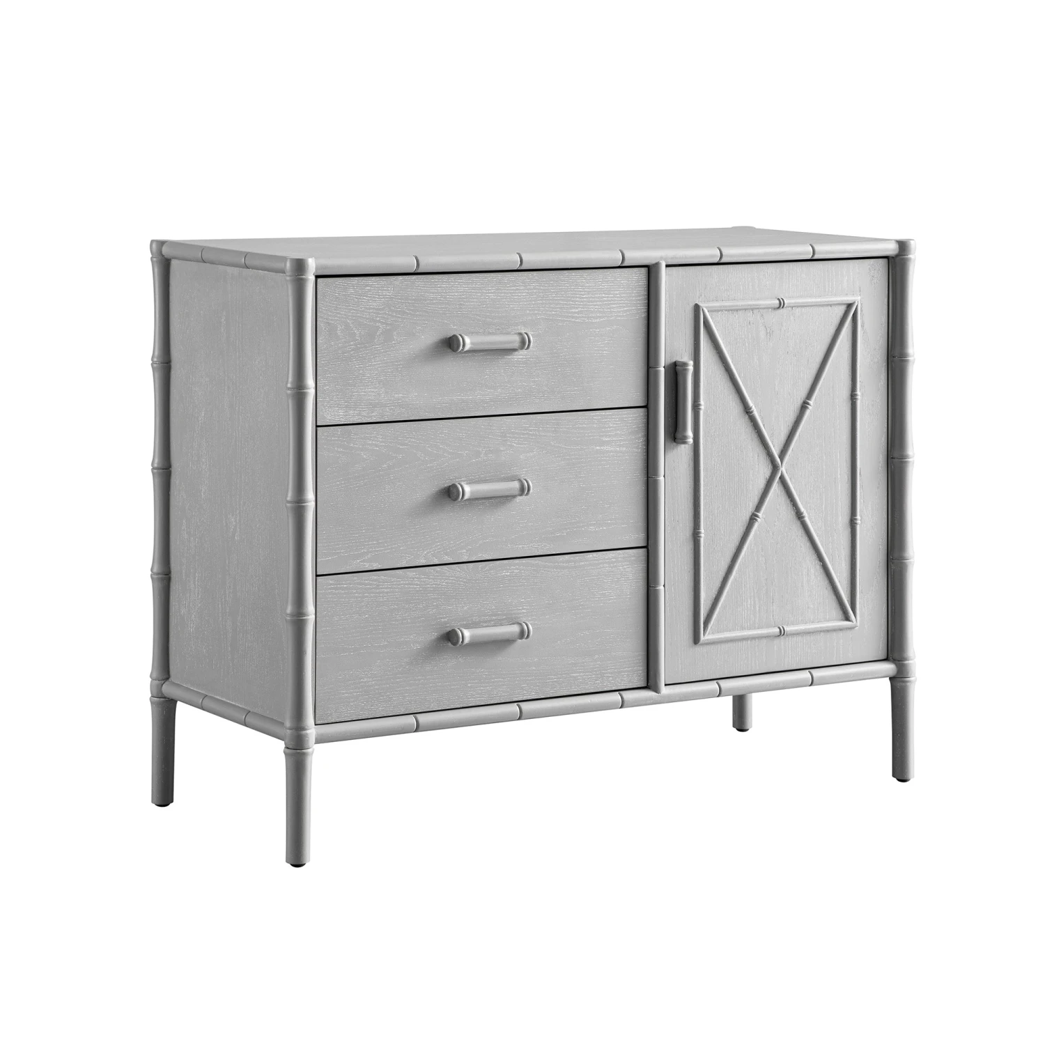 Elstowe Faux Bamboo 1-Door 3-Drawer Sideboard, Warm Grey 2 Elstowe Faux Bamboo 1-Door 3-Drawer Sideboard, Warm Grey - Image 2