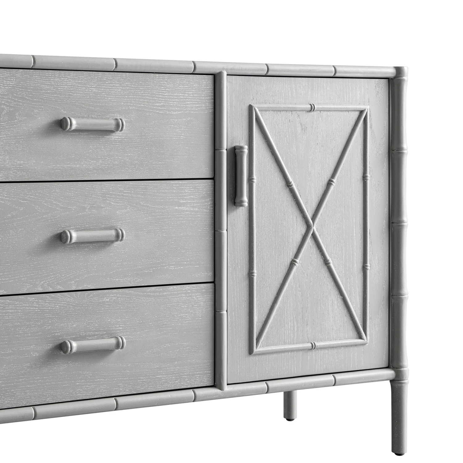 Elstowe Faux Bamboo 1-Door 3-Drawer Sideboard, Warm Grey 7 Elstowe Faux Bamboo 1-Door 3-Drawer Sideboard, Warm Grey - Image 7
