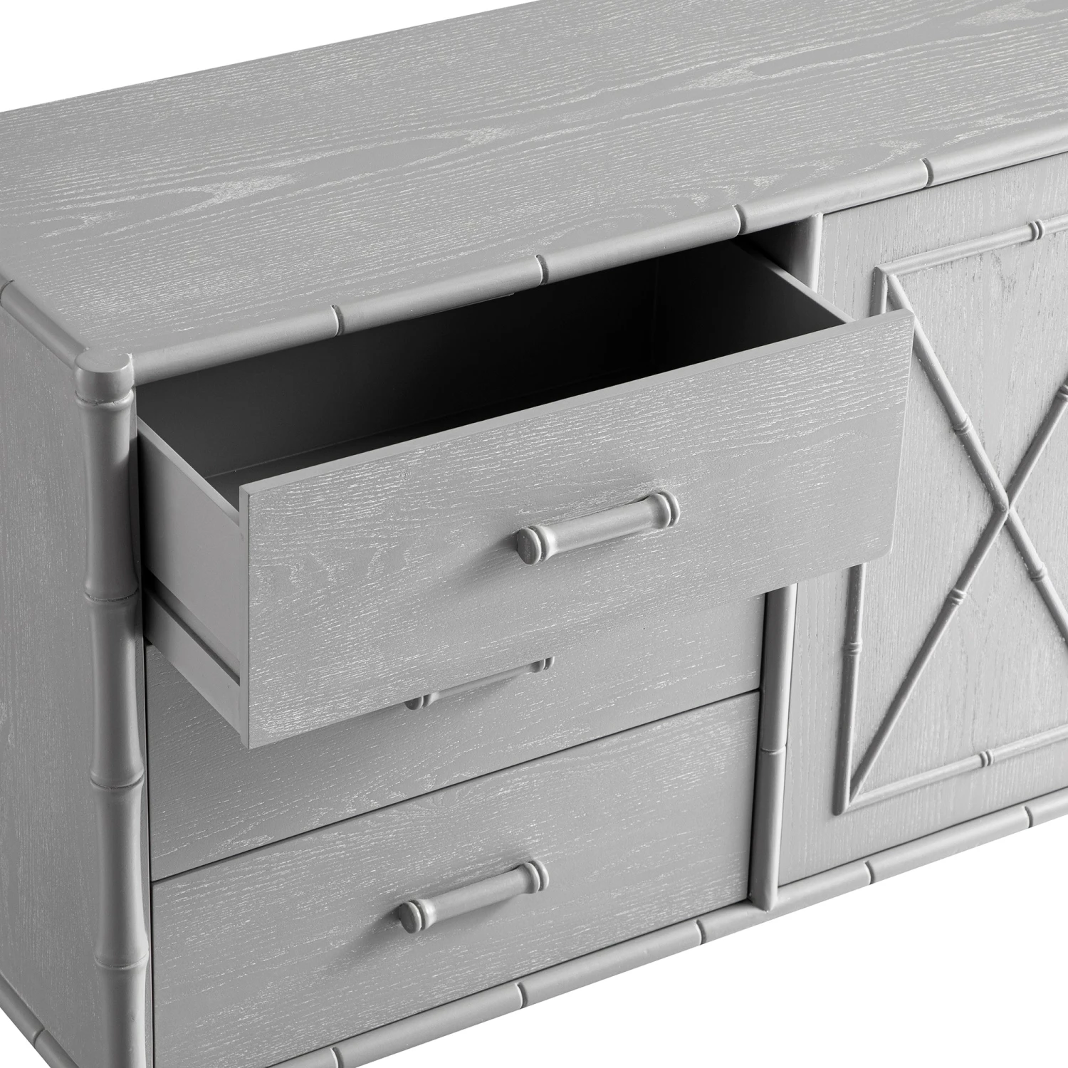 Elstowe Faux Bamboo 1-Door 3-Drawer Sideboard, Warm Grey 8 Elstowe Faux Bamboo 1-Door 3-Drawer Sideboard, Warm Grey - Image 8
