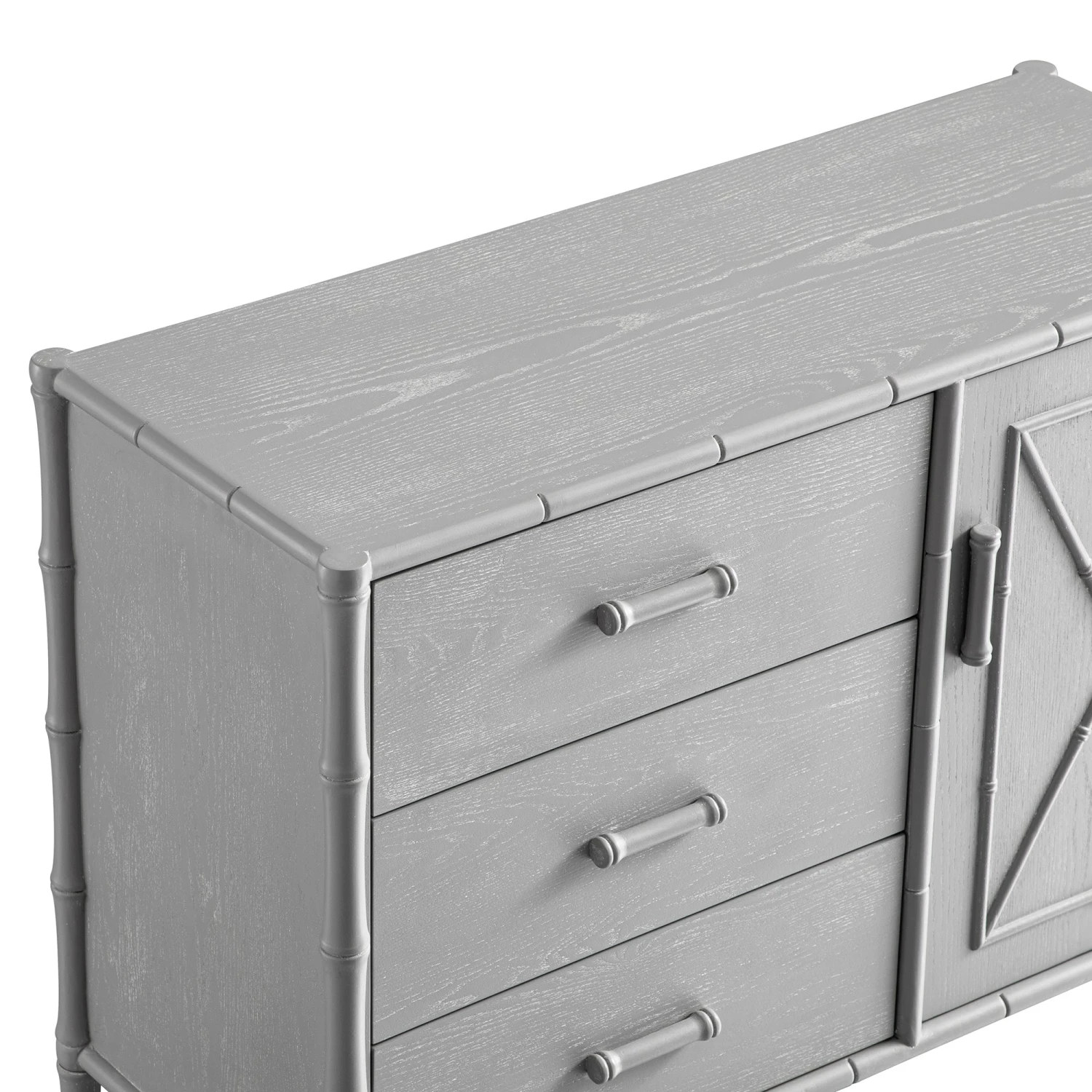 Elstowe Faux Bamboo 1-Door 3-Drawer Sideboard, Warm Grey 9 Elstowe Faux Bamboo 1-Door 3-Drawer Sideboard, Warm Grey - Image 9