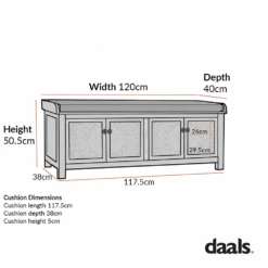 Chantilly Mid Grey Carved Storage Bench -Daals Store XXST 016 CHART 1