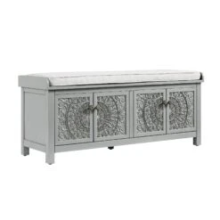 Chantilly Mid Grey Carved Storage Bench -Daals Store XXST 016 GREY WB2