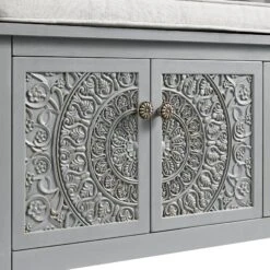 Chantilly Mid Grey Carved Storage Bench -Daals Store XXST 016 GREY detail1